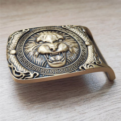 Green Eyes` Lion Head Solid Brass Belt Buckle Western Cowboy Vintage Antique