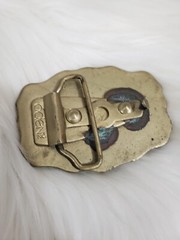 Vintage 1970s Belt Buckle Marked MIKE Oden Western Style Scalloped Edge Brass