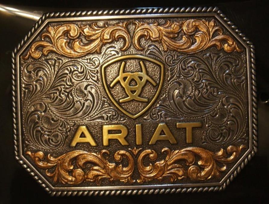 Ariat Western Belt Buckle Rectangle Floral Logo Silver & Gold Tone A37054