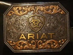 Ariat Western Belt Buckle Rectangle Floral Logo Silver & Gold Tone A37054