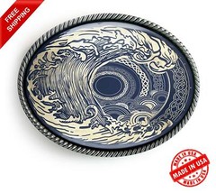 Tsunami Belt Buckle – Ornate Ocean Wave Tattoo Art Handmade Buckle – 33