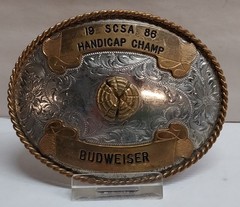1986 – SCSA – HANDICAP CHAMP – BUDWEISER – BELT BUCKLE – listing # 9565