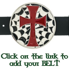 Cross & Spiderweb Belt & Buckle Metal Biker Gothic Heraldic Crucifix