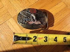 Vtg NRA Golden Eagles Oval Bronze Belt Buckle Flying Eagle Flag Gun Made In USA