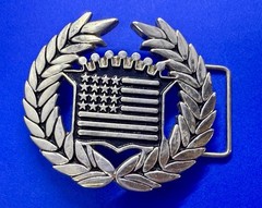 Cadillac Crown Logo Emblem Flag Silver Color Famous Stars & Straps Belt Buckle