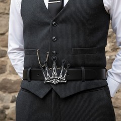 Men Black Metal Fashion Belt Buckle Fashion King Crown Silver Bling Streetwear