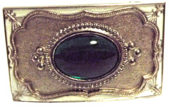 VTG Rectagle Shape Belt Buckle Green Stone Silver Tone Western Style 3.75&Prime;X2.25&Prime;