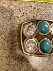 Vintage Coin Dimes Belt Buckle ‘67, ‘68, ‘72, ‘76 Turquoise And Copper Inlay
