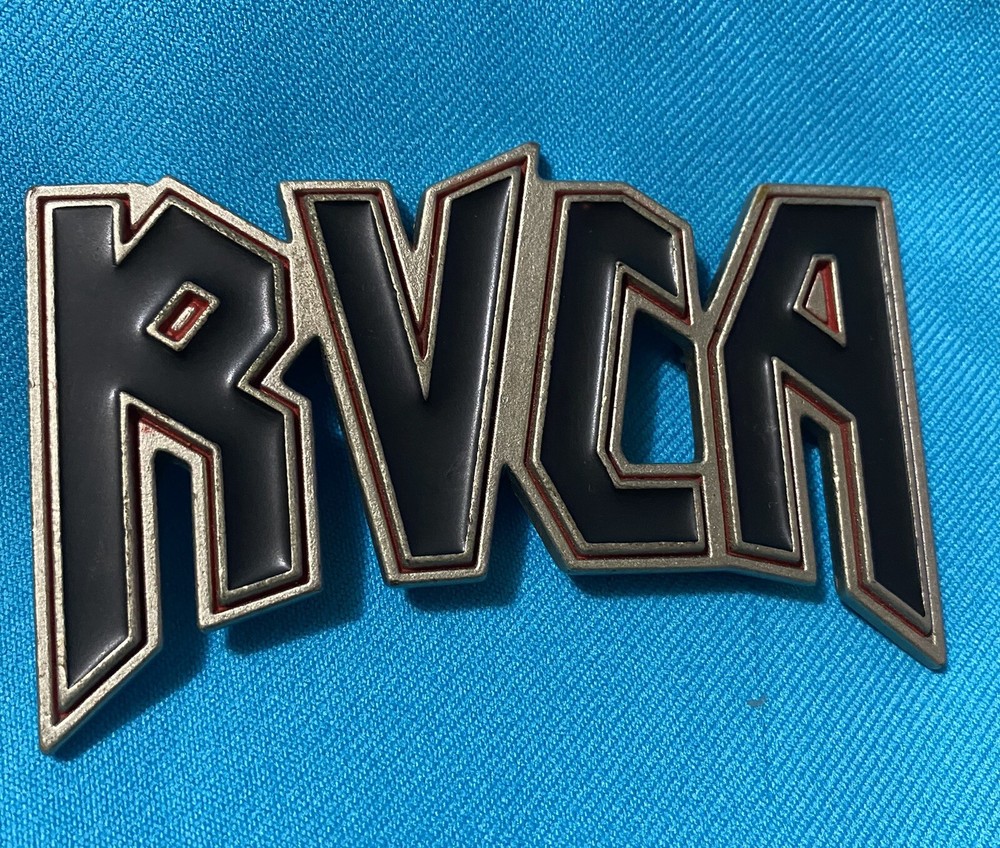 RVCA Belt Buckle Used Black Lettering Silver Red Clothing Accessory