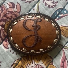 Vintage Lowercase “G” brown leather embroidered belt buckle