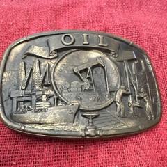 Vintage High Mesa 1984 Solid Bronze OIL Belt Buckle Oilfield Pumpjack Rig USA