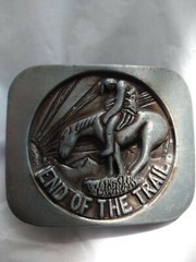 End Of The Trail Vintage 1980&rsquo;s Square Belt Buckle Stainless Steel / Brass