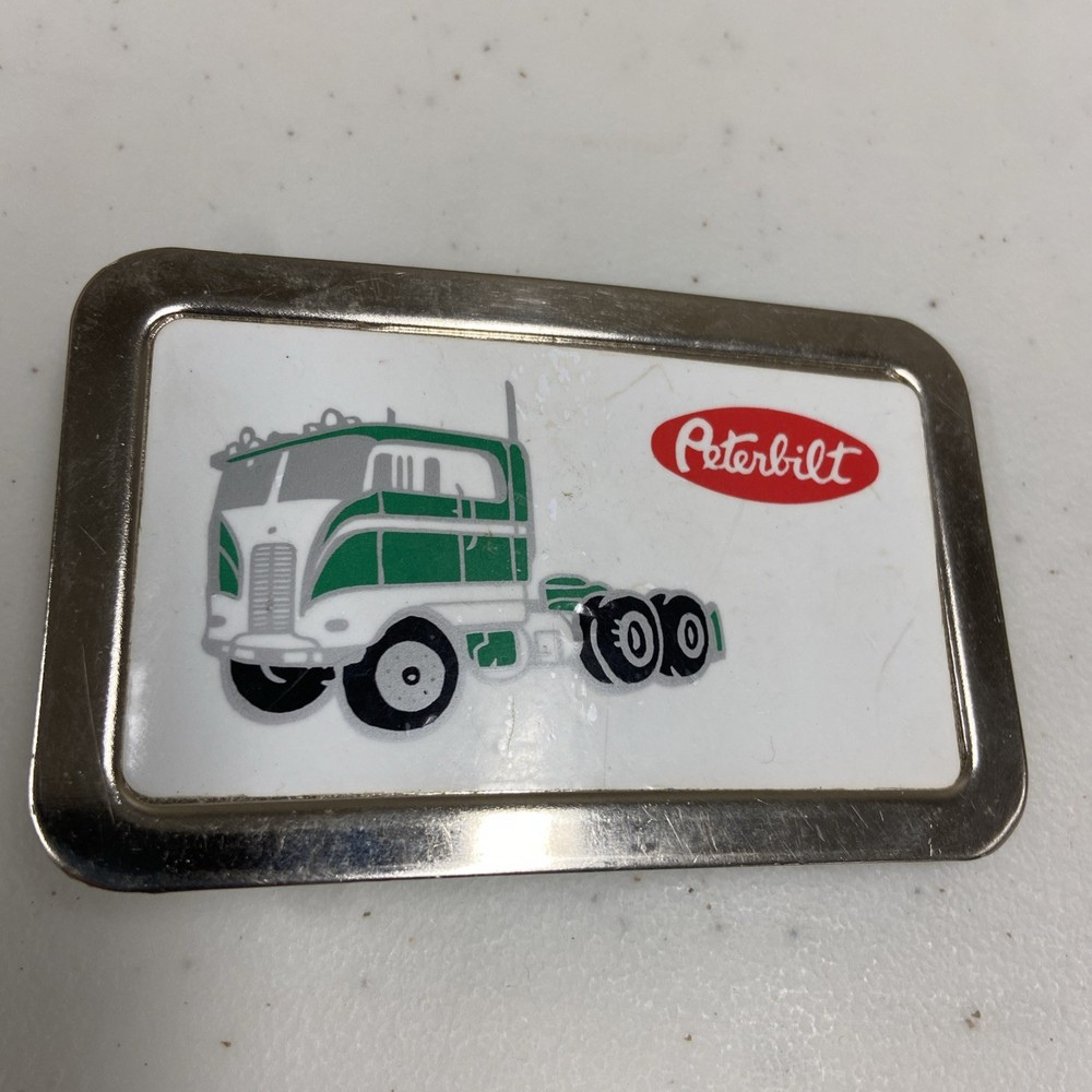 Vintage Peterbilt Semi-Truck Flat Nose Cabover Metal Belt Buckle 3 3/8&Prime; x 2 1/8&Prime;