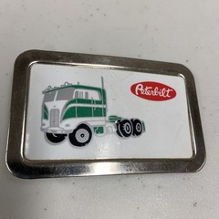Vintage Peterbilt Semi-Truck Flat Nose Cabover Metal Belt Buckle 3 3/8&Prime; x 2 1/8&Prime;