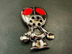 Robot Martian Boy Belt Buckle Silver Color Red Huge Adorable Eyes