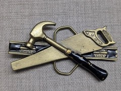 vintage USA made CARPENTER belt buckle TOOLS handyman craftsman BRASS western