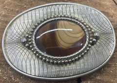 Vintage 1960’s Cat Eye Nickel Silver Oval Belt Buckle