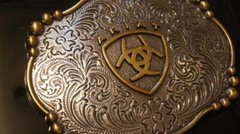 Ariat Western Belt Buckle Rectangle Floral Logo Silver & Gold Tone A37019