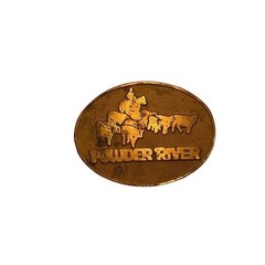 Vintage Powder River Brass Belt Buckle Cowboy Herding Cattle Western Oval