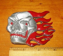 Flaming Skull Belt Buckle Blood Red Angry Skull Goth Halloween Biker Buckle