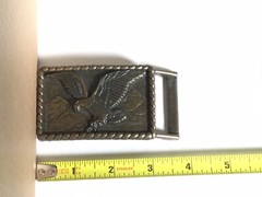 Patriotic Vintage American Bald Eagle Soaring Over Mountains Brass Belt Buckle