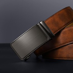 Zitahli Mens Belt Leather 30&Prime; to 36&Prime; Waist Adjustable, Brushed Grey-brwon