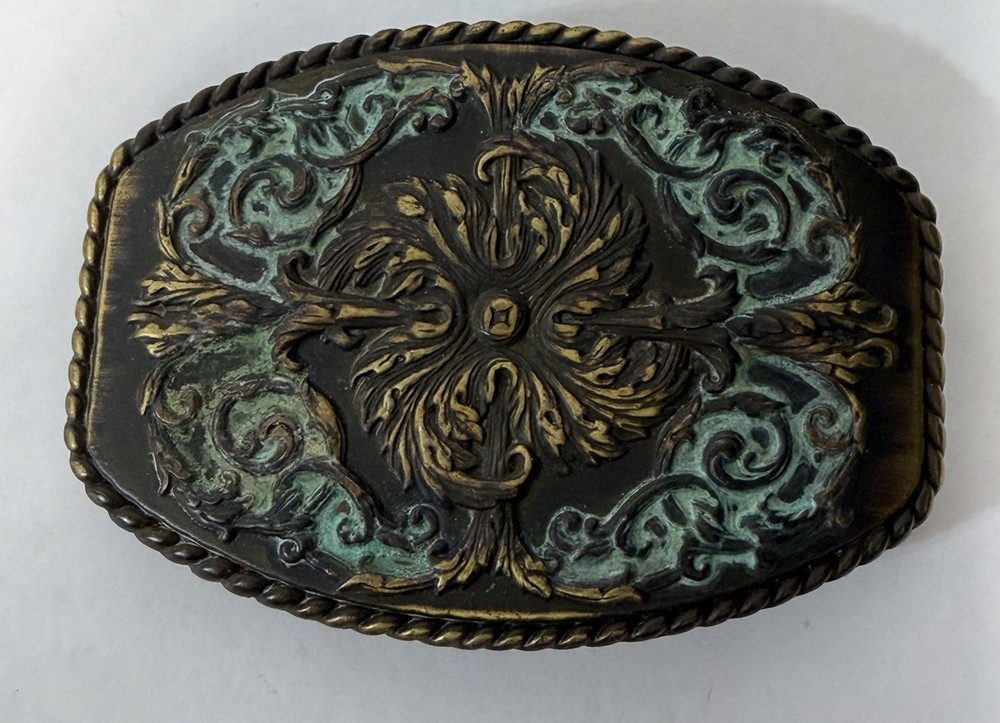 Antique Brass Southwestern Patina Finish Western Cross Decorative Belt Buckle