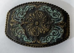 Antique Brass Southwestern Patina Finish Western Cross Decorative Belt Buckle