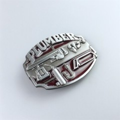 Antique Silver Red Enamel Plumber Belt Buckle Gurtelschnalle also Stock in US