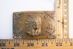 Antique 1940s Robbins Co Thoresen Native American Indian Chief Brass Belt Buckle