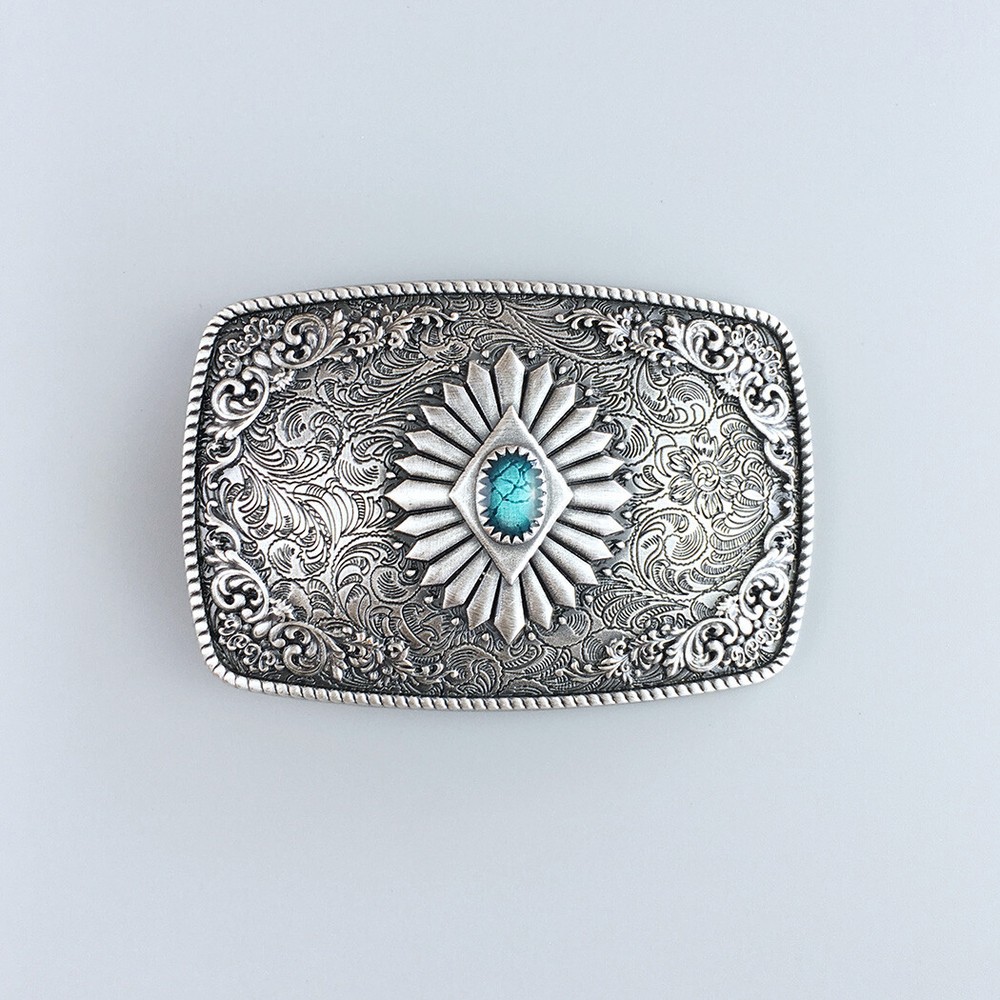 Vintage Silver Plated Enamel Southwest Rectangle Belt Buckle also Stock in US