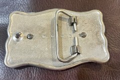 Western Silver Tone Metal Belt Buckle, Turquoise Accent, 3 1/2 inches long