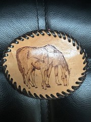 Vintage Hand Tooled Leather Horse Belt Buckle Western Oval Cowboy Foal Mare