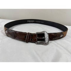 Nocona Western Leather Belt Men&rsquo;s Size 40 Brown Tooled Engraved Buckle