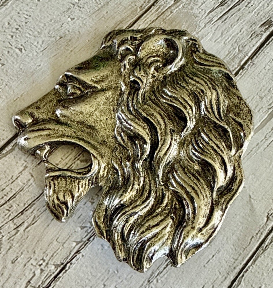 Vintage Silver Tone Gothic Medieval LARP Buckle for Belt Lion Head Roaring
