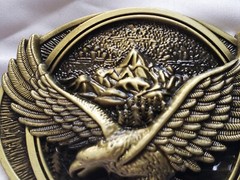 Bald Eagle Soaring 3D Image Aluminum Belt Buckle Golden Aged Bronze Color