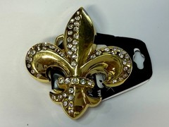 Fleur de Lis with Clear Rhinestone Gold Color Figural Belt Buckle by Hot Buckles