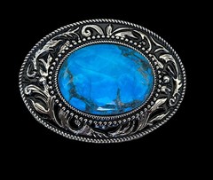 Silver Engraved Western Belt Buckle Aqua Genuine Stone Cowboy Rodeo Gift