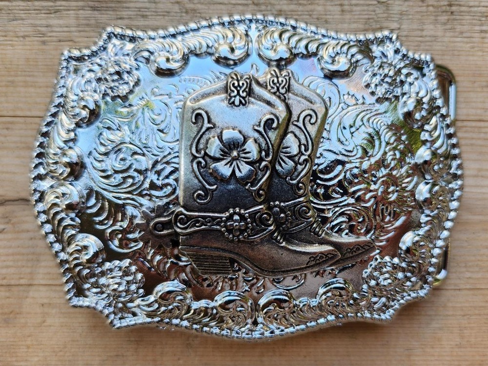 NEW COWBOY BOOTS SPUR SHOES SHINE SILVER WESTERN RODEO BELT BUCKLE