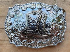 NEW COWBOY BOOTS SPUR SHOES SHINE SILVER WESTERN RODEO BELT BUCKLE