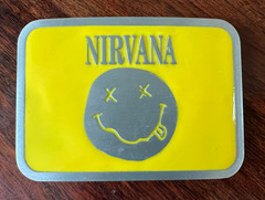 Large Nirvana Smiley Face Belt Buckle – Metal – 3.5&Prime; x 2.5&Prime; – RARE!