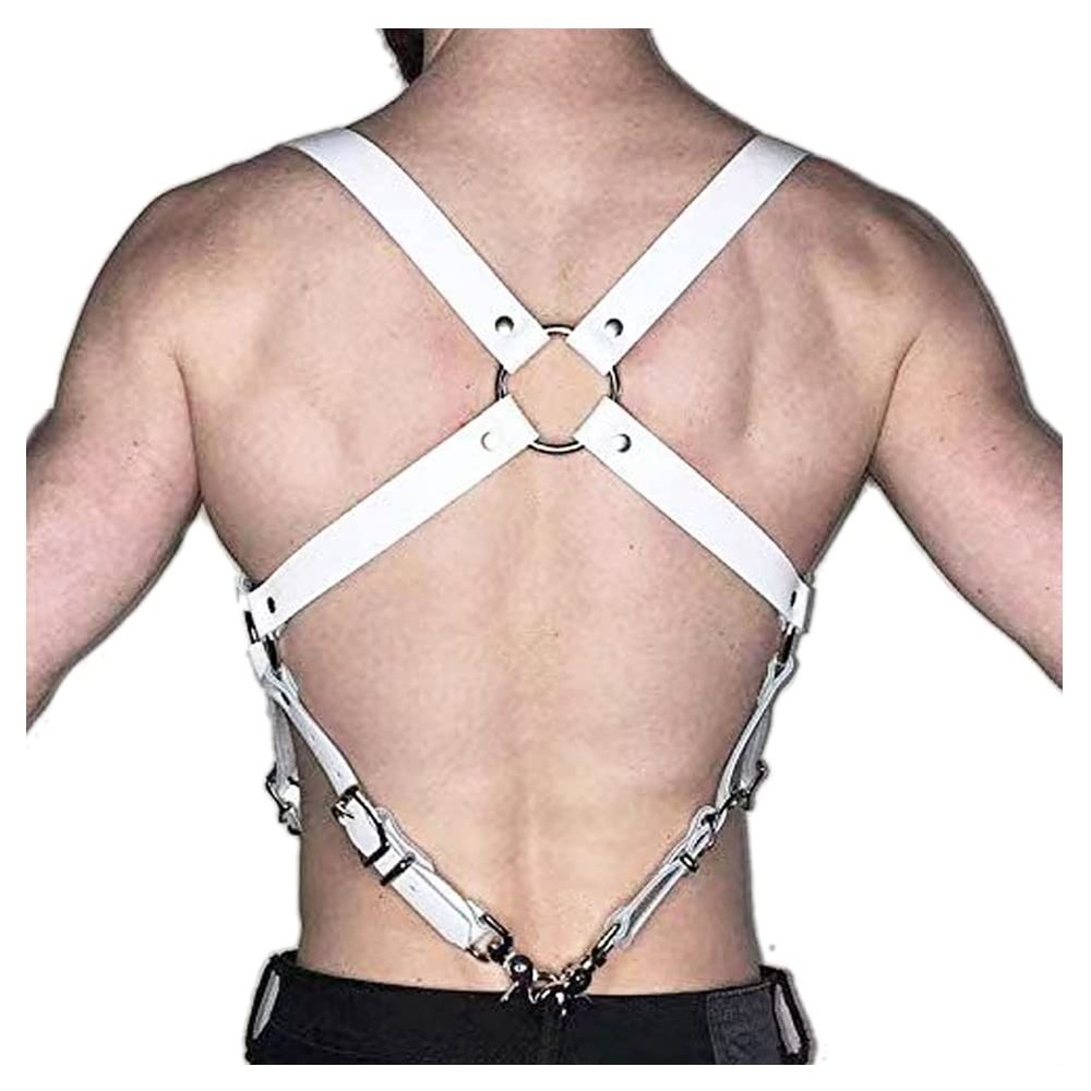 YY GEWETAO Men&rsquo;s White Leather Chest Half Body Harness Belt One Size,