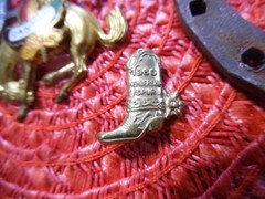 Vintage Anson COWBOY Tie Bar Clip Pin Brooch Lucky Horseshoe Boot WESTERN Rodeo