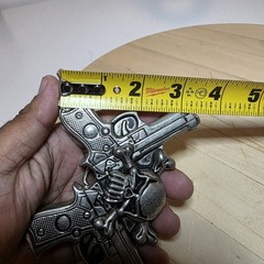 Rock Rebel Large skull and crossed 2 guns belt buckle Antiqued Silver Tone 2A