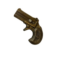 Antique Brass Tone Miniature Derringer Pistol Belt Buckle Western Gun Metal