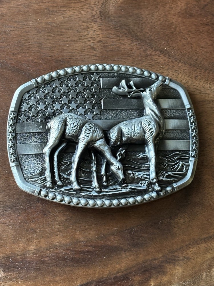 Silver Deer Belt Buckle Western Cowboy Native American Motorcyclist