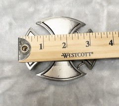 Silver Toned Oval Biker Cross Belt Buckle 3.5”x 2.75” Fits 1.75” Belt