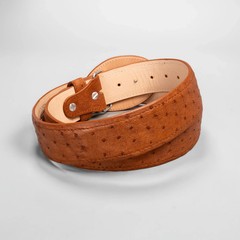 Men’s Cognac Ostrich Original Exotic Leather Cowboy Belt 1.5&Prime; Oval Buckle