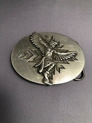 SOLID PEWTER SISKIYOU BELT BUCKLE – SOUTHWEST EAGLE FEATHER DANCER DESIGN