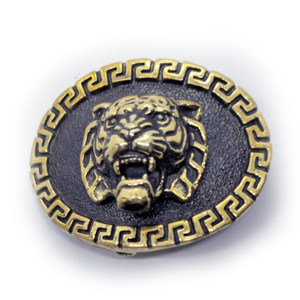 Tiger with Ancient Classic Design Oval Shape Brass Belt Buckle